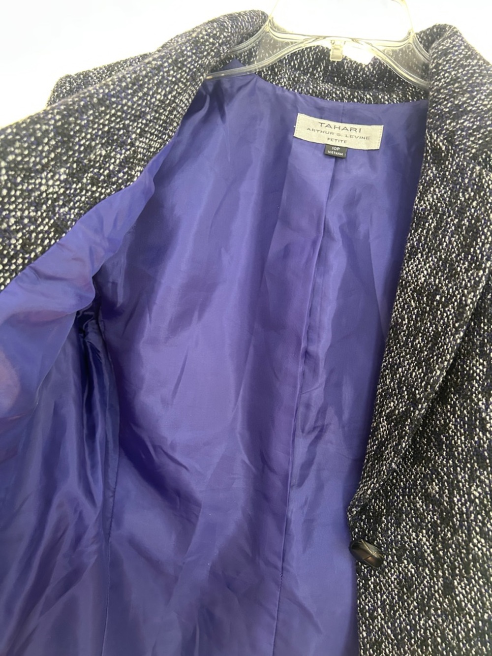 Tahari Navy and White Tweed Single-Button Blazer - Picture 6 of 7